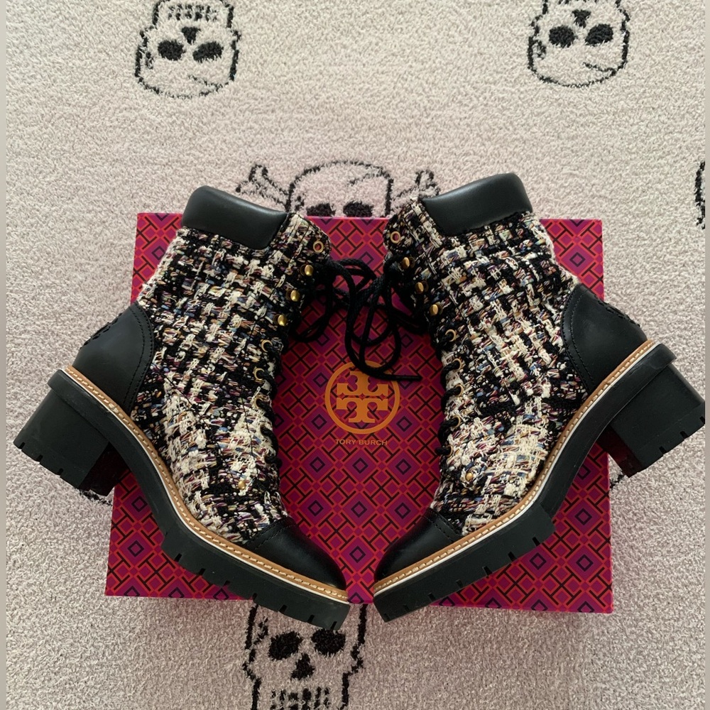 Tory Burch Tweed Lug Sole Boots